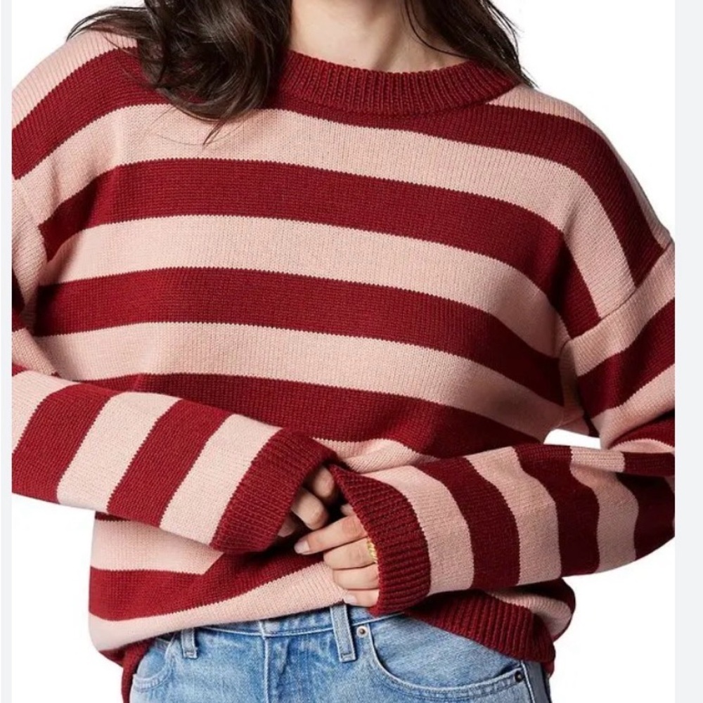 Equipment Brittan Wool Sweater Syrah Red & Pink Stripe Jumper M B-1